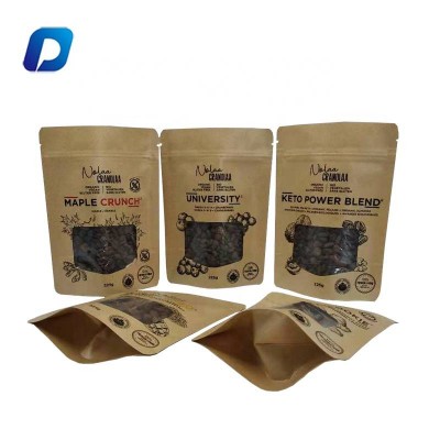 Custom Printed Ziplock Stand Up Pouch Biodegradable Bags Kraft Paper Bag Window Design