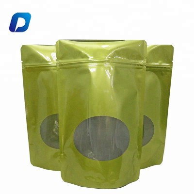 Factory price ziplock stand up dried food packing plain golden bags with clear window